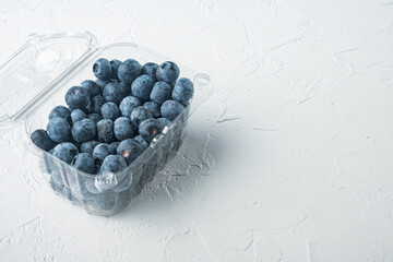 Quarts of blueberries, on white background with copy space for text