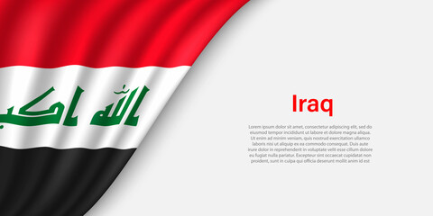 Wave flag of Iraq on white background. - obrazy, fototapety, plakaty