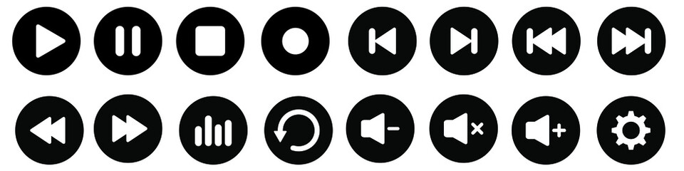 Play button vector icon. Media player control iconsillustration set. 