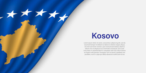 Wave flag of Kosovo on white background.