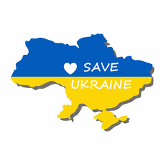 Stop War in Ukraine concept vector illustration. Heart, love for Ukraine, Ukrainian flag and map illustration. Save Ukraine from Russia. Vector illustration