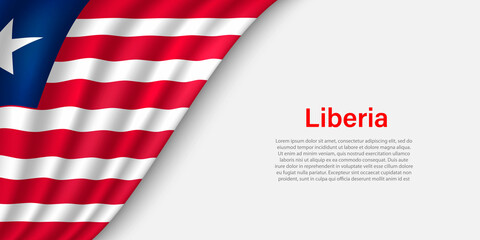 Wave flag of Liberia on white background.