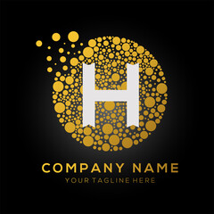 Golden Dots H letter logo design. H white color logo with black background.