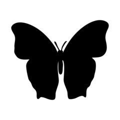 Butterfly in silhouette style on a white background for print, tattoo, design. Vector illustration.