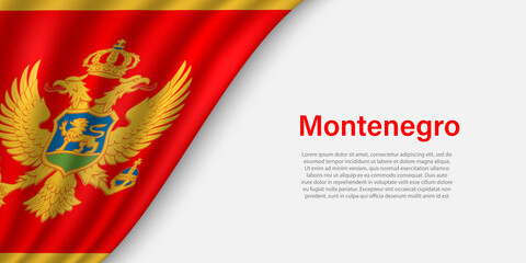 Wave flag of  Montenegro on white background.