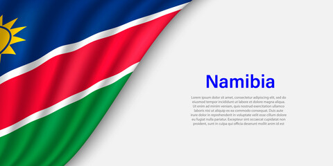 Wave flag of Namibia on white background.