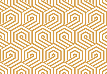 Abstract geometric pattern with stripes, lines. Seamless vector background. White and gold ornament. Simple lattice graphic design