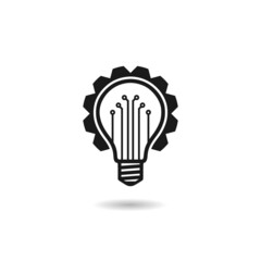 Technology light bulb glyph icon with shadow
