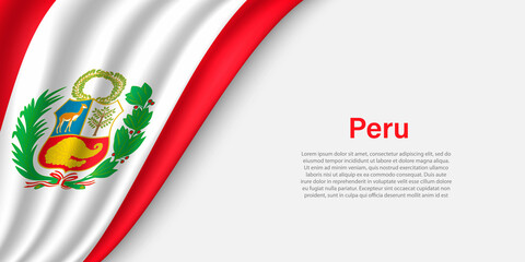Wave flag of Peru on white background. - obrazy, fototapety, plakaty
