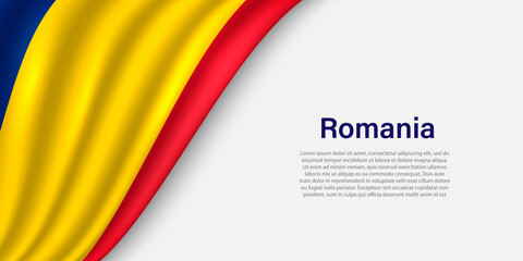 Wave flag of Romania on white background. - obrazy, fototapety, plakaty