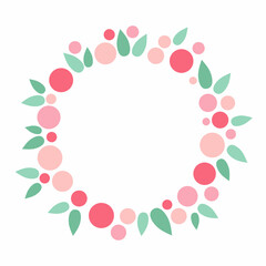 Wreath of berries and leaves. Round flower wreath with cute berries and leaves. Vector illustration for greeting cards, posters, invitations, art prints, baby shower, wedding