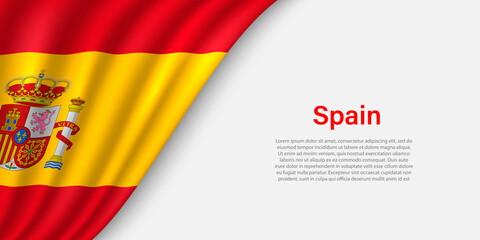 Wave flag of Spain on white background. - obrazy, fototapety, plakaty