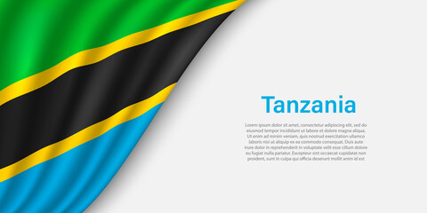 Wave flag of Tanzania on white background. - obrazy, fototapety, plakaty