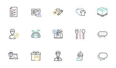 Lgbt, Dots message and Businessman person line icons for website, printing. Collection of Delivery box, Instruction manual, Delivery boxes icons. Travel loan, Ice cream milkshake. Vector