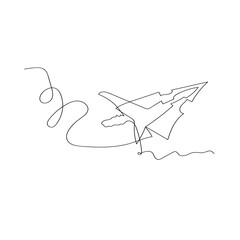 paper airplane in flight illustration icon vector continuous line drawing