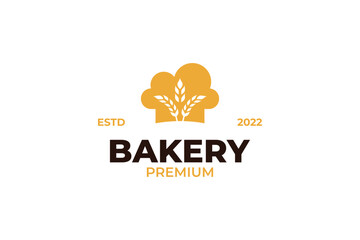 Flat bakery logo with wheat rice icon design vector template