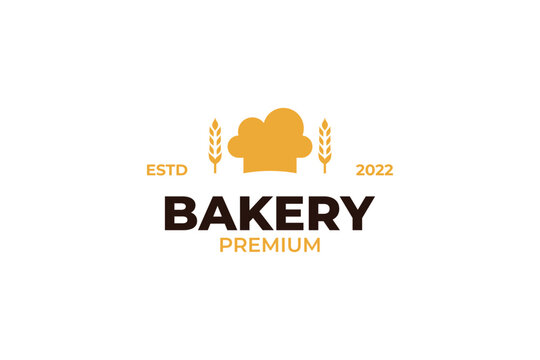 Flat bakery logo with wheat rice icon design vector template