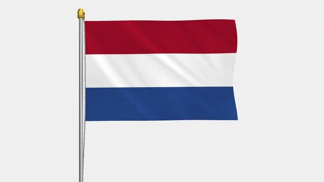 An alpha channel loop video with the the Netherlands flag fluttering in the wind and a transparent background.