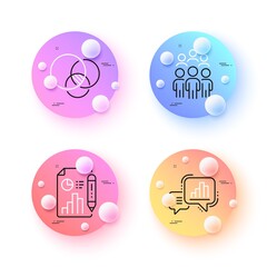 Report document, Graph chart and Group people minimal line icons. 3d spheres or balls buttons. Euler diagram icons. For web, application, printing. Vector