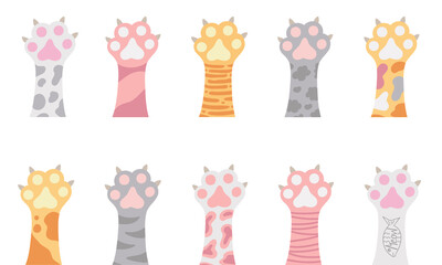 Fototapeta na wymiar Cat paws, kitten legs, cute cat foot. Vector Illustration for printing, backgrounds, covers, packaging, greeting cards, posters, stickers, textile and seasonal design. Isolated on white background.