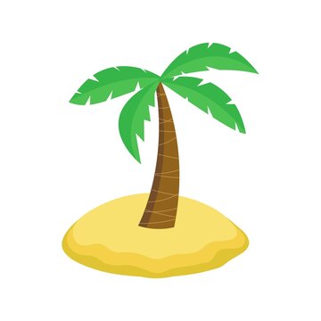 Vector palm tree on the island isolated on white background