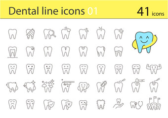 Dental clinic and dental care element line icons