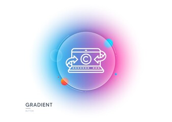 Fototapeta premium Copywriting notebook line icon. Gradient blur button with glassmorphism. Ð¡opyright sign. Media content symbol. Transparent glass design. Copywriting notebook line icon. Vector