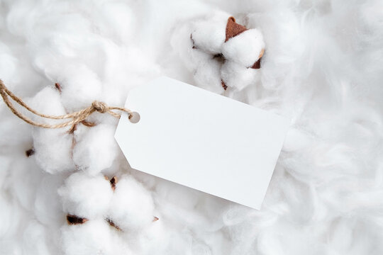 Label tag mockup and white cotton background