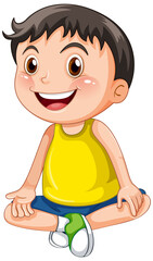 Happy young boy cartoon character sitting
