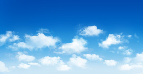 Sunny day background, blue sky with white cumulus clouds, natural summer or spring background with perfect hot day weather illustration.