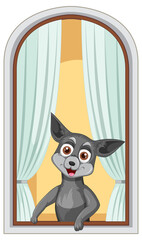 Chihuahua dog at the window cartoon