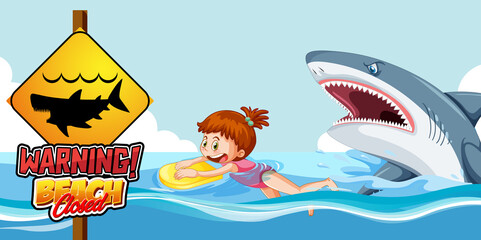 Scene with shark attacking girl