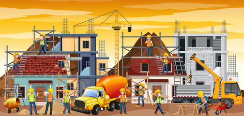 Construction site with workers