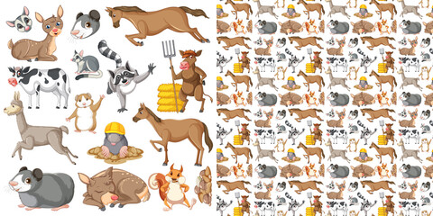 Seamless pattern with cartoon wild animals