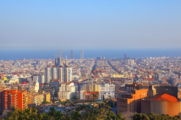 Fototapeta na wymiar Barcelona city view from above . Panorama of Barcelona cityscape 