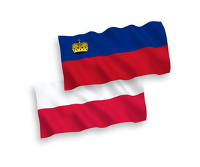 Flags of Liechtenstein and Poland on a white background