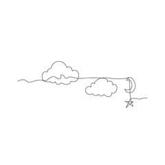 image of clouds with moon and stars illustration icon vector continuous line