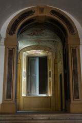 Fototapeta na wymiar old vintage wooden door in old house cottage villa european architecture