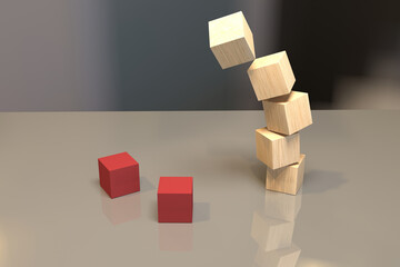 3D image of falling wooden cubes