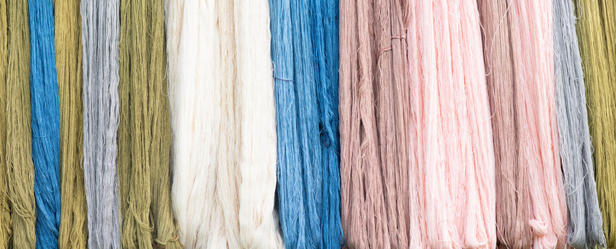 Paranoma with texture of yarn from cotton and natural dyes.