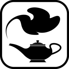 Aladdin magic lamp illustration. Alladin's lamp with smoke vector icon