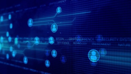 icons and cyber security walk through visualization Digital Interface with Icons and Links Growing over the Business Graphs and Charts. Cyberspace Media Environment. Tech and Financial Concept. - Powered by Adobe