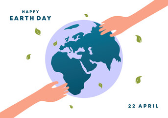 Happy earth day banner poster with hand hold blue globe celebration on april 22.