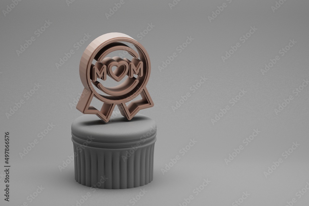 Aufkleber Beautiful abstract illustrations badge with word MOM and heart symbol icons on a column and wonderful background. 3d rendering illustration. Background pattern for design. Mothers Day.