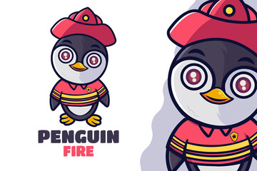cute penguin firefighter cartoon character