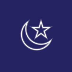 Crescent Moon and Star Symbol Icon Vector in Neon Style