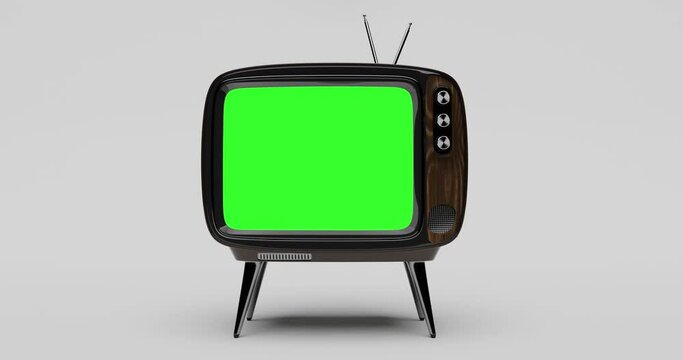 Turn on the retro TV with noise at the beginning, and switch to a green screen.