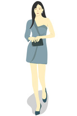 Fototapeta premium casual girl pose with hand on the front holding a bag