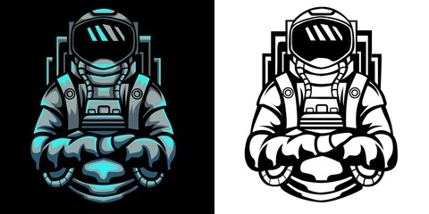 astronaut vector illustration in neon color style © Dominico