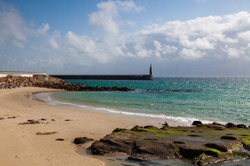 Lighthouse in Tarifa before storm, Andalusia, Spain.